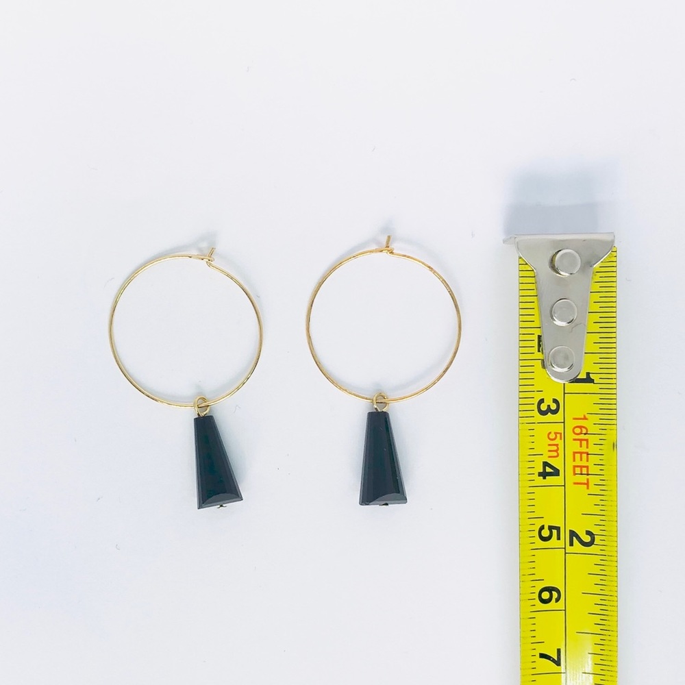 New! Gold Hoop Black Beaded Dangle Earrings - Picture 3 of 3